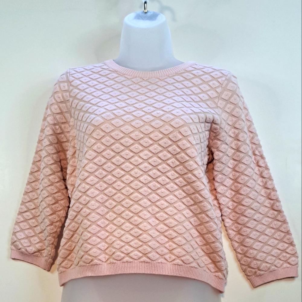 Forever 21 Sweater Medium Pale Pink Raised Diamond Knit 3/4 Sleeve